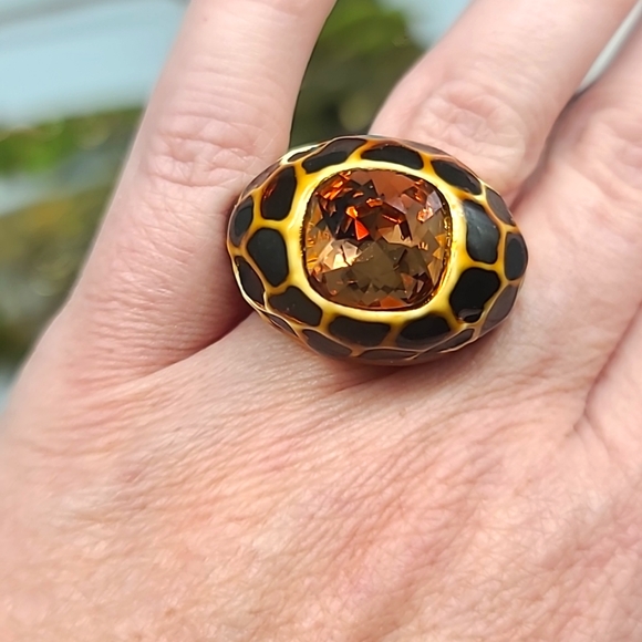 KJL Kenneth Jay Lane Vintage Enamel & Swarovski Crystal Leopard Cocktail ring 💍 - Picture 9 of 13
